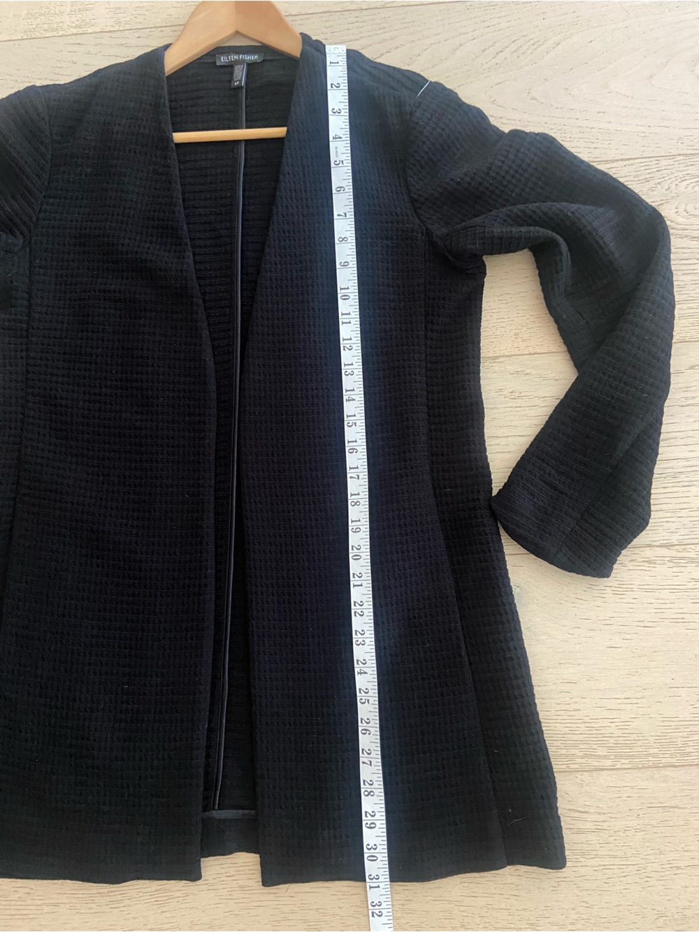 EILEEN FISHER Black Open Front Cardigan Small Tencel Cotton Stretch Blazer - Picture 8 of 8